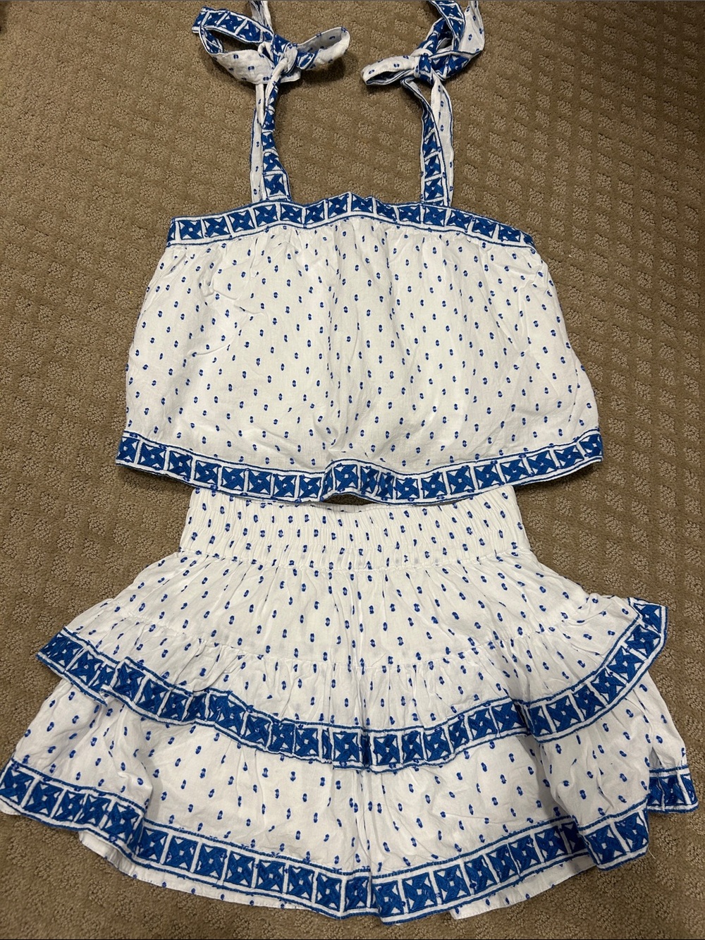 White & Blue Printed Two-Piece Summer Set